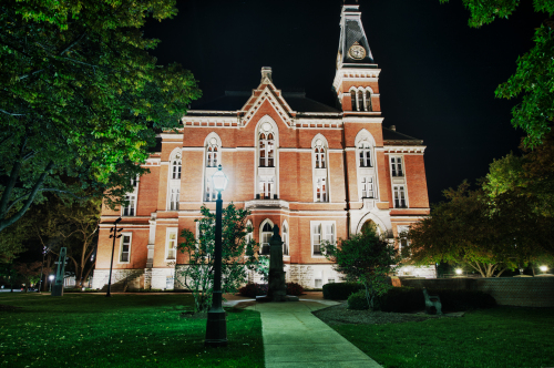 East College at night