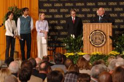 Mikhail Gorbachev answering questions from students