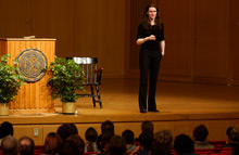 Liz Murray on stage during an Ubbel Lecture