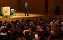 Paul Rusesabagina on stage during an Ubben lecture