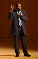 Paul Rusesabagina speaking to the crowd during an Ubben Lecture