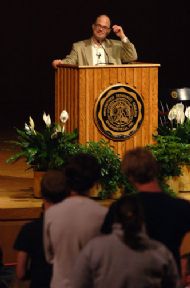 Charles Fishman taking questions from students