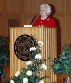 Barbara Bush delivering an Ubben Lecture