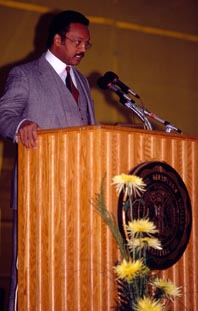 Jesse Jackson at the podium during Ubben Lecture