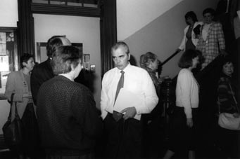 Paul Tsongas talking to faculty