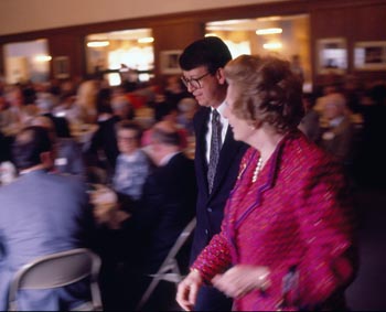 Margaret Thatcher and President Bottoms arriving at the ballroom of Memorial Student Union