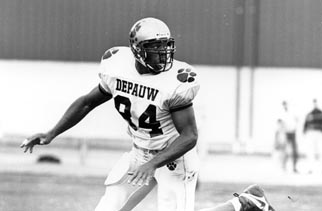 Jay Pettigrew playing in a football game at DePauw