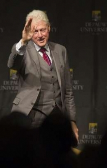 Bill Clinton on stage waving to the crowd