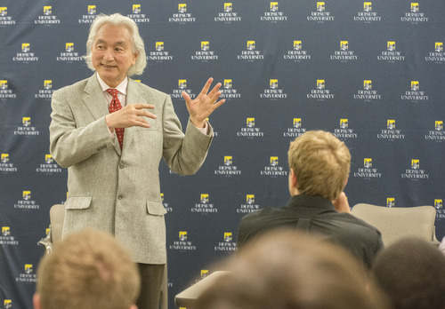 Michio Kaku addressing students following the lecture