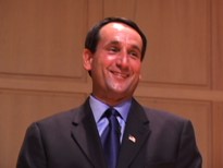 Closeup of Mike Krzyzewski smiling during an Ubben Lecture