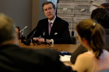 William S. Cohen during during a press conference