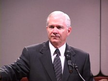 Closeup of Robert Gates during an Ubben Lecture