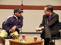 Spike Lee talking with Ken Owen during an Ubben Lecture